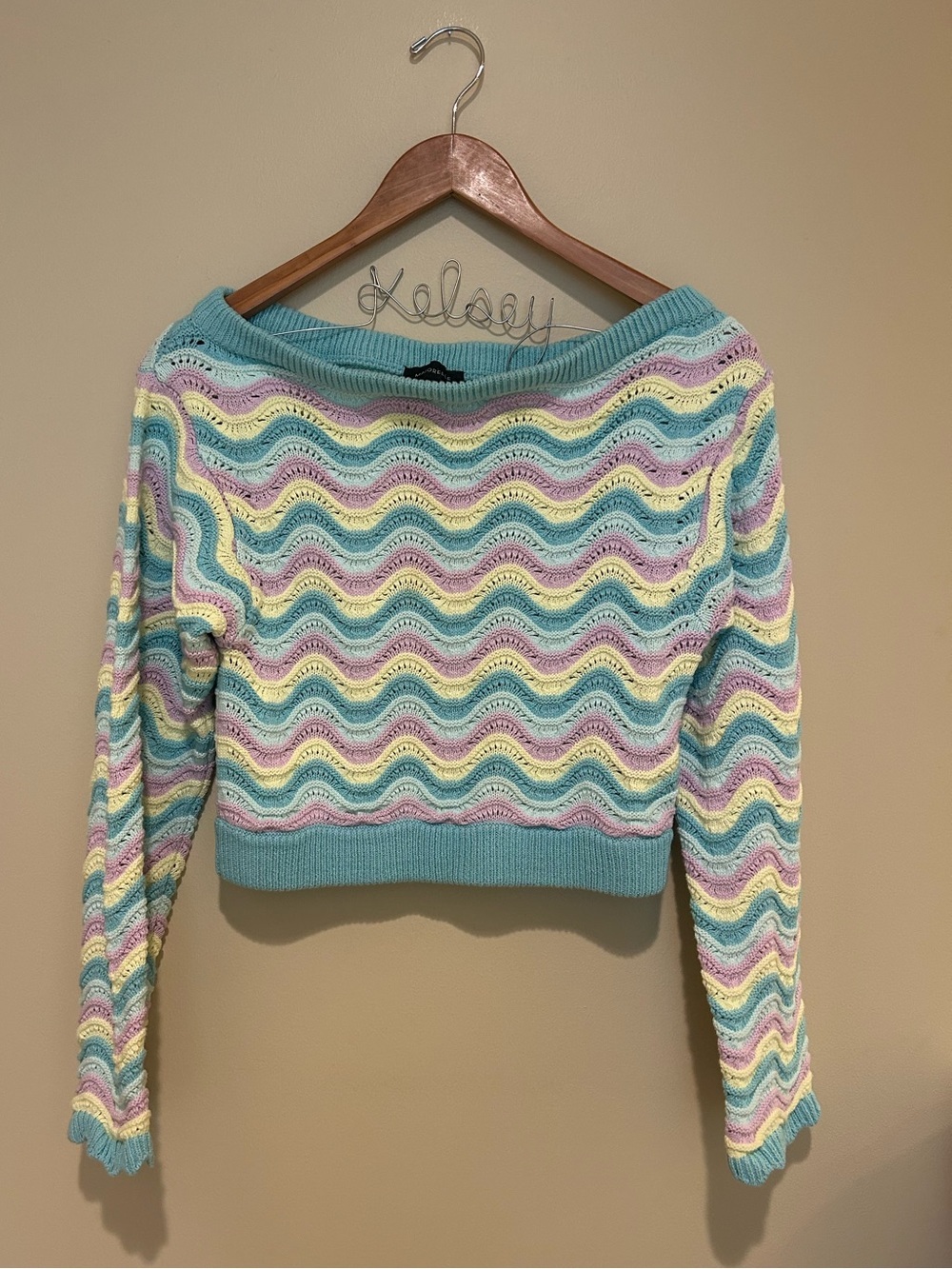 Majorelle Revolve Pastel Wave Knit Crop Sweater 100% Cotton Hippie Size Small